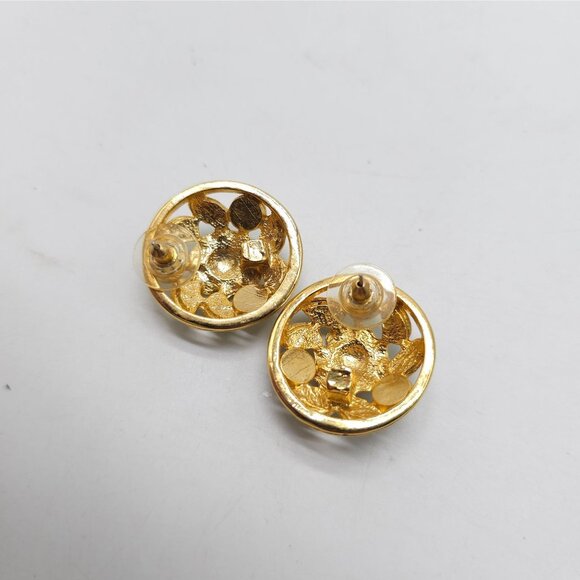 Gold Tone Mint Green Enamel Flower Post Earrings With Rose Detail - Picture 3 of 4